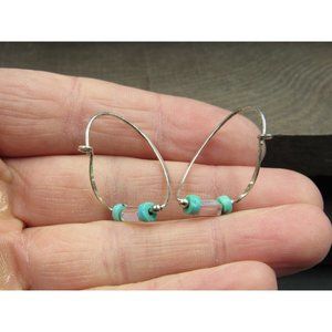 Sterling Silver Rustic Odd Glass And Stone Accent Dangle Earrings